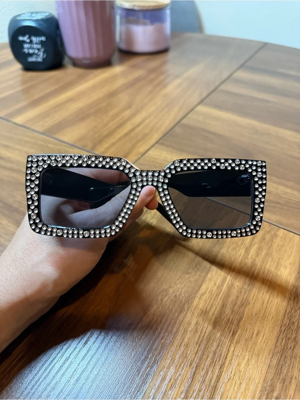 Crystal-Embellished Square Sunglasses - Black